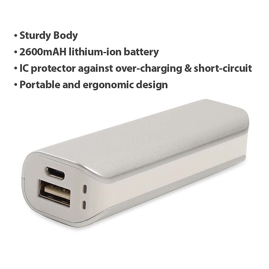 2600mAh Portable Power Bank - Silver