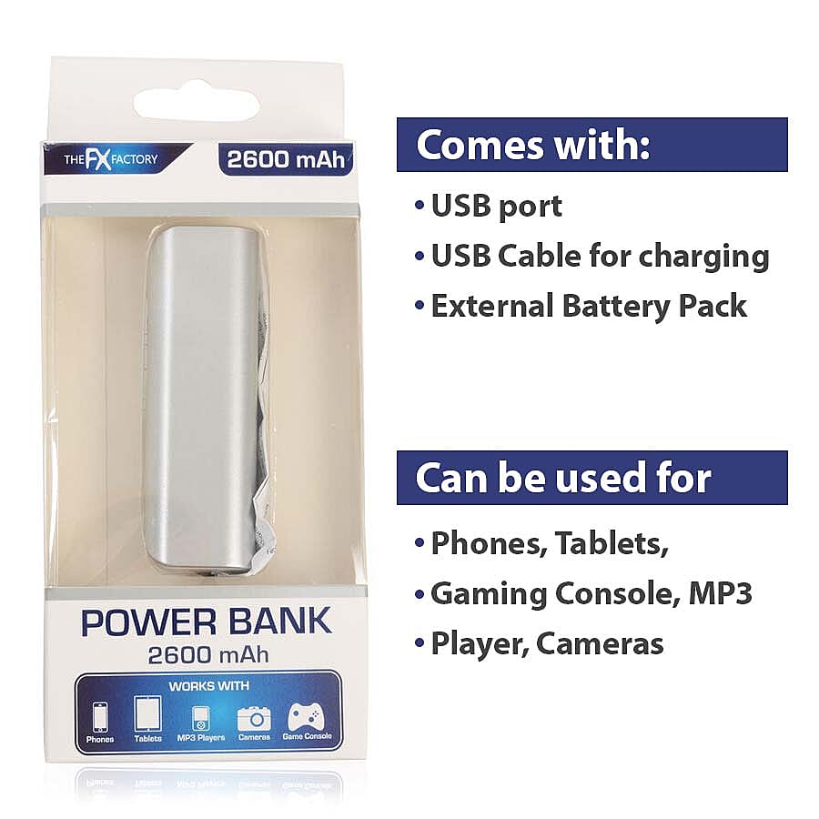2600mAh Portable Power Bank - Silver