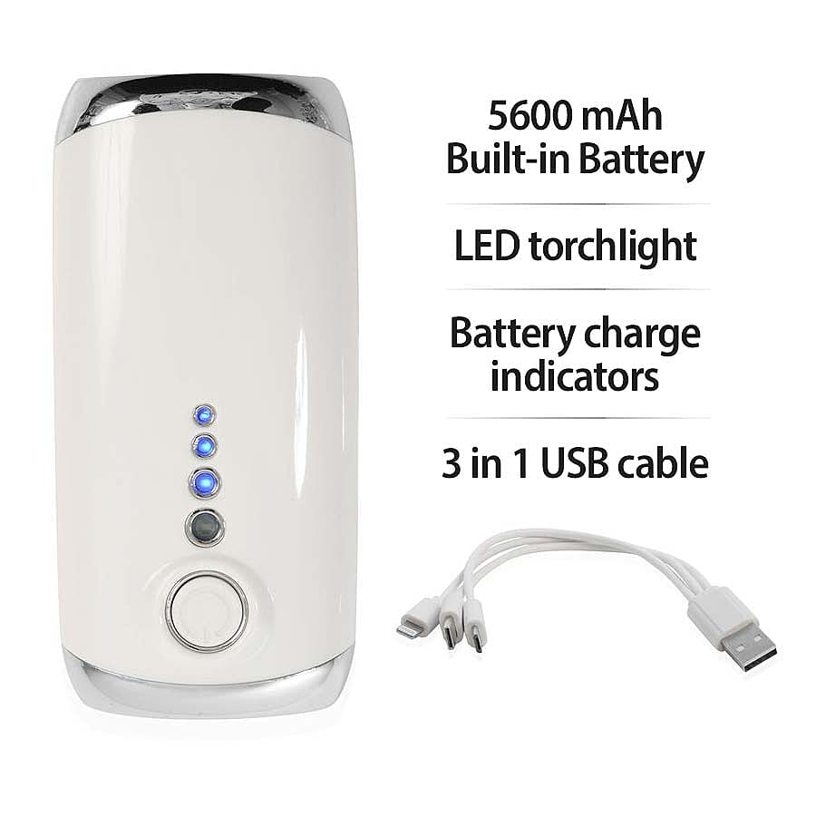 5600mAh Portable Power Bank with LED Torch - White