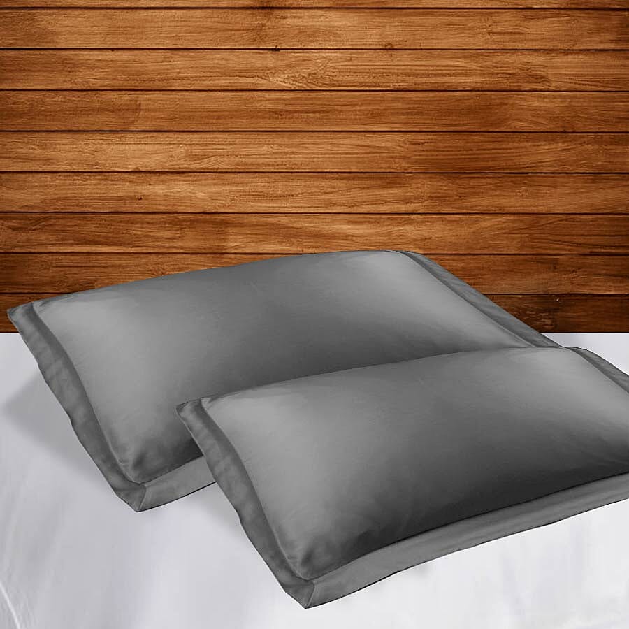 Set of 2 - 100% Bamboo Oxford Pillow Cases (Size 50x75cm) - Dark Grey