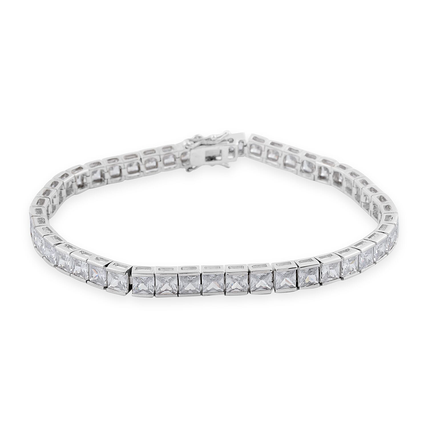 Simulated Diamond (Princess Cut) Tennis Bracelet (Size 7.5) in Silver Plated