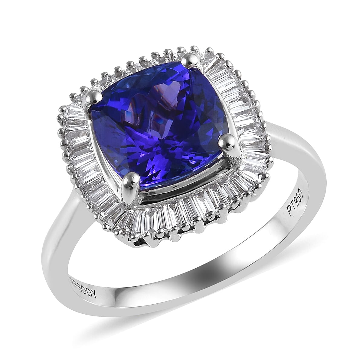 RHAPSODY 950 Platinum AAAA Tanzanite (Cush), Diamond (VS-E-F) Ring 3.00 Ct, Platinum wt. 5.00 Gms