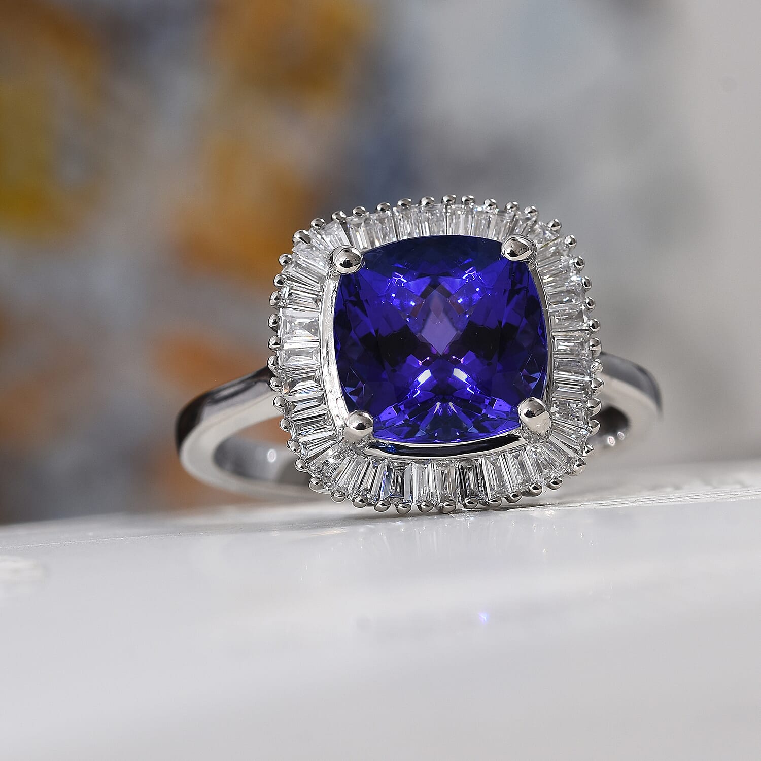 RHAPSODY 950 Platinum AAAA Tanzanite (Cush), Diamond (VS-E-F) Ring 3.00 Ct, Platinum wt. 5.00 Gms