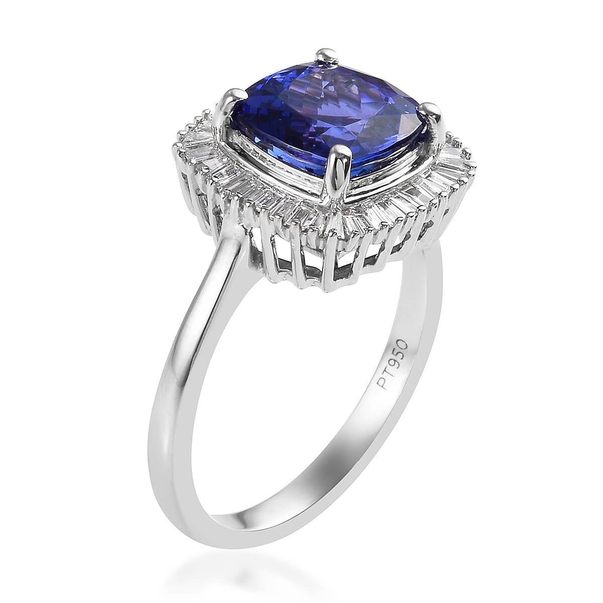 RHAPSODY 950 Platinum AAAA Tanzanite (Cush), Diamond (VS-E-F) Ring 3.00 Ct, Platinum wt. 5.00 Gms