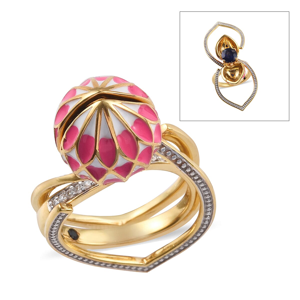 GP - Masoala Sapphire (Rnd), Natural Cambodian Zircon and Blue Sapphire Reveal Ring in 14K Gold Overlay Sterling Silver 2.65 Ct, Silver wt 8.37 Gms