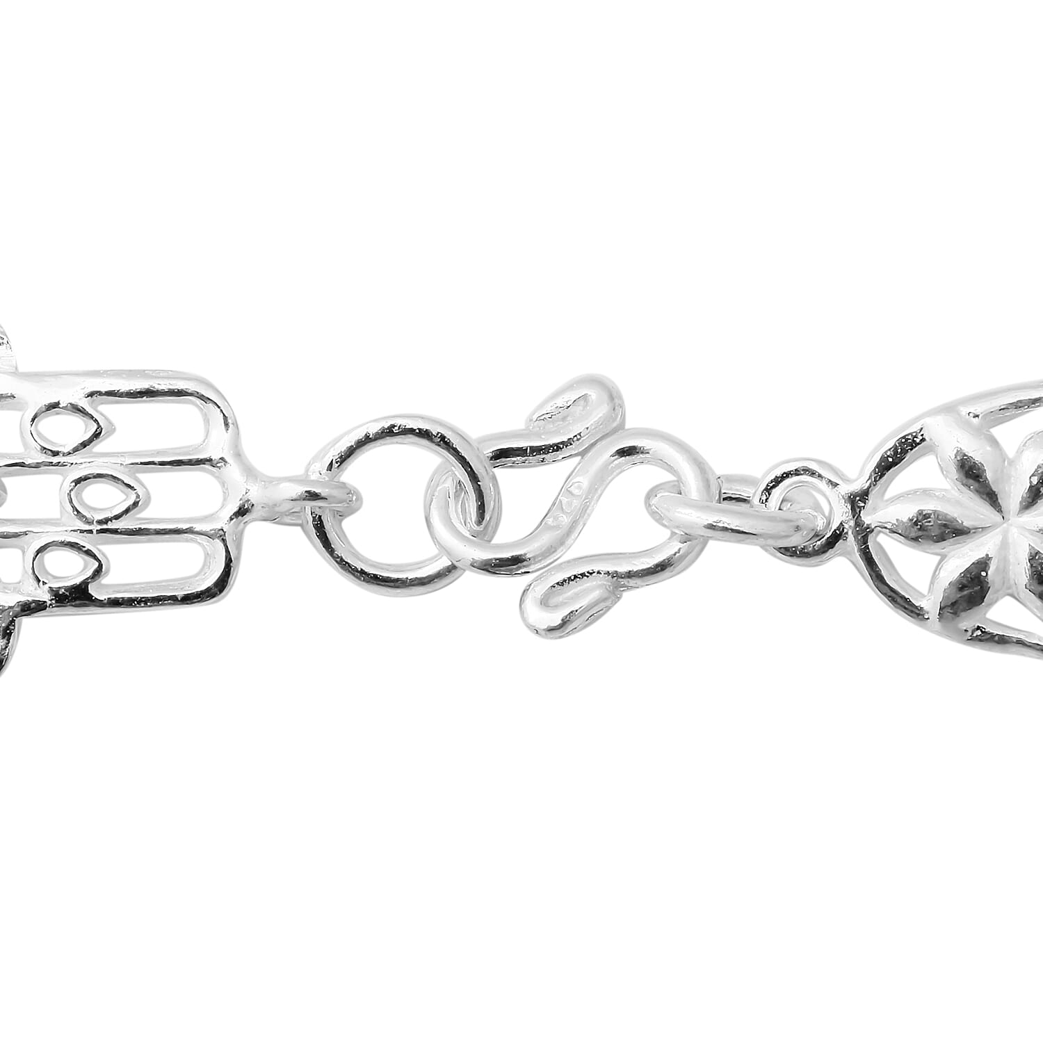 One Time Close Out Deal- Sterling Silver Hands of Hamsa Bracelet (Size 7.5), Silver wt 11.2 Gms