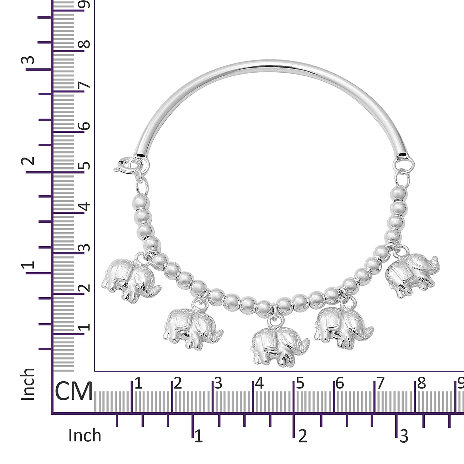 One Time Close Out Deal- Sterling Silver Bracelet (Size 7.5) with Elephant Charm, Silver wt 12.09 Gms