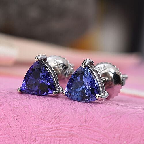 RHAPSODY 950 Platinum AAAA Tanzanite (Trl) Stud Earrings (with Screw Back) 1.15 Ct.