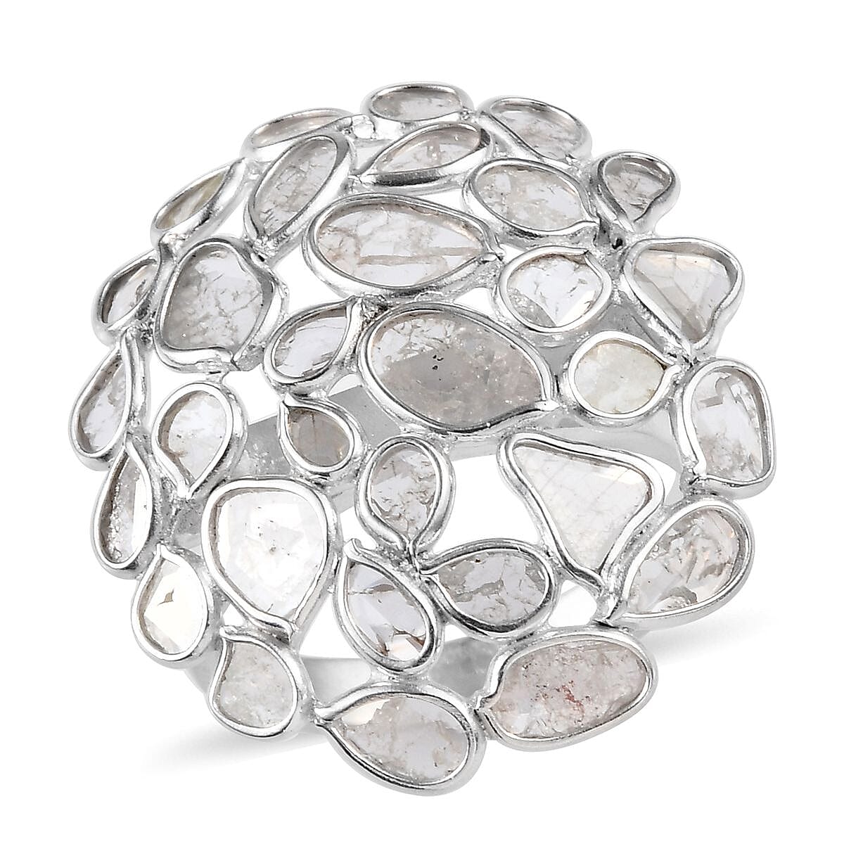 Artisan Crafted Polki Diamond Ring in Platinum Overlay Sterling Silver 2.00  Ct.