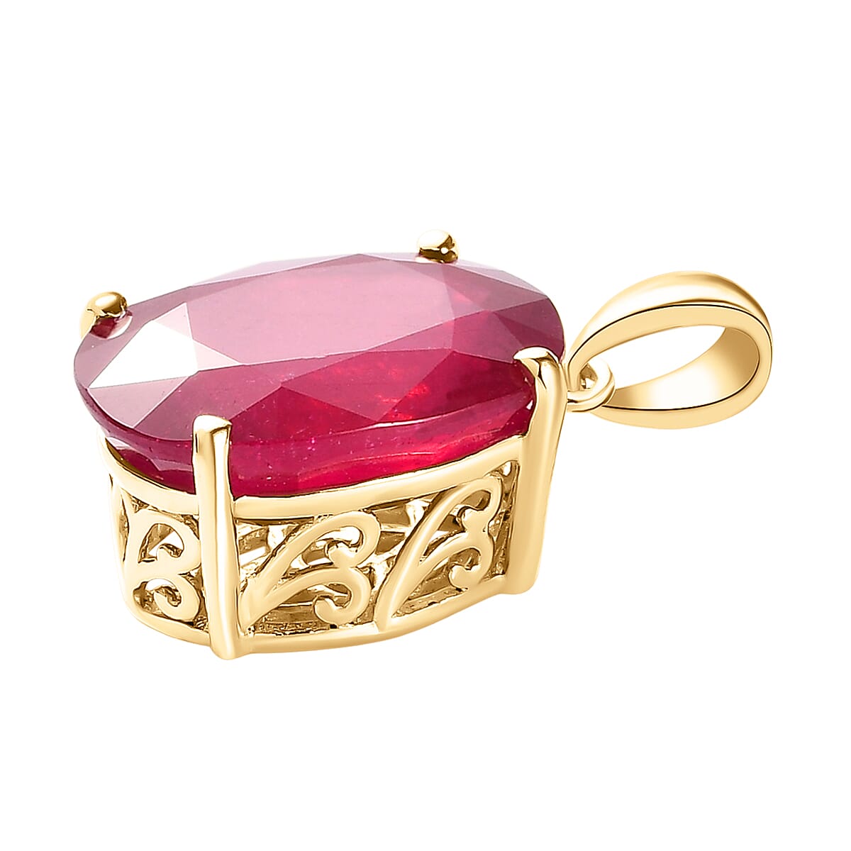 9K Yellow Gold AA  African Ruby (FF) (Ovl 14x10mm) Pendant 9.420 Ct.