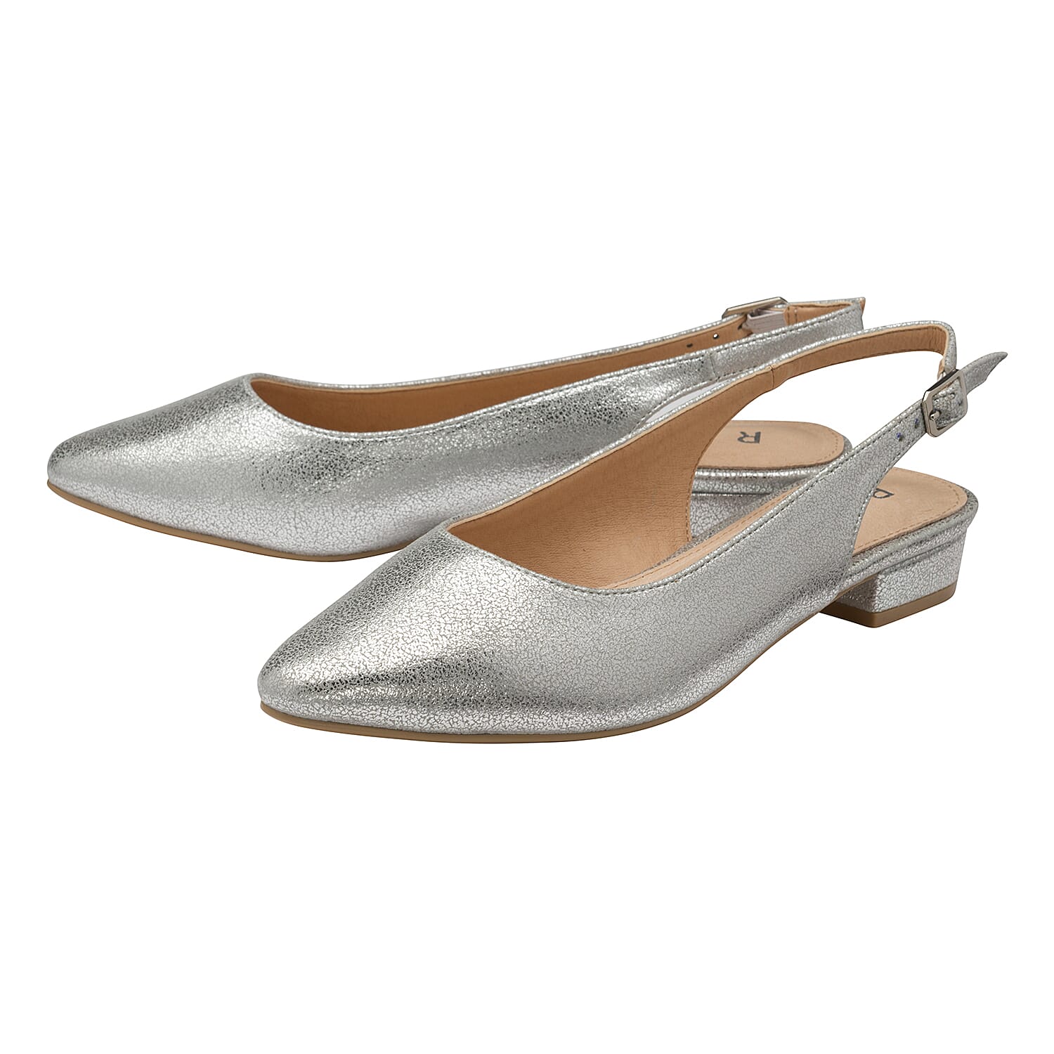 Ravel Silver Highlands Slingback Leather Ballet Flats (Size 3)