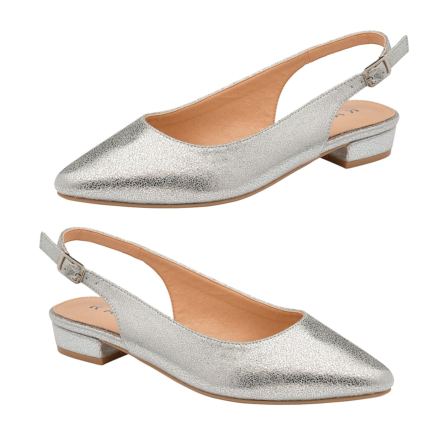Ravel Silver Highlands Slingback Leather Ballet Flats (Size 3)