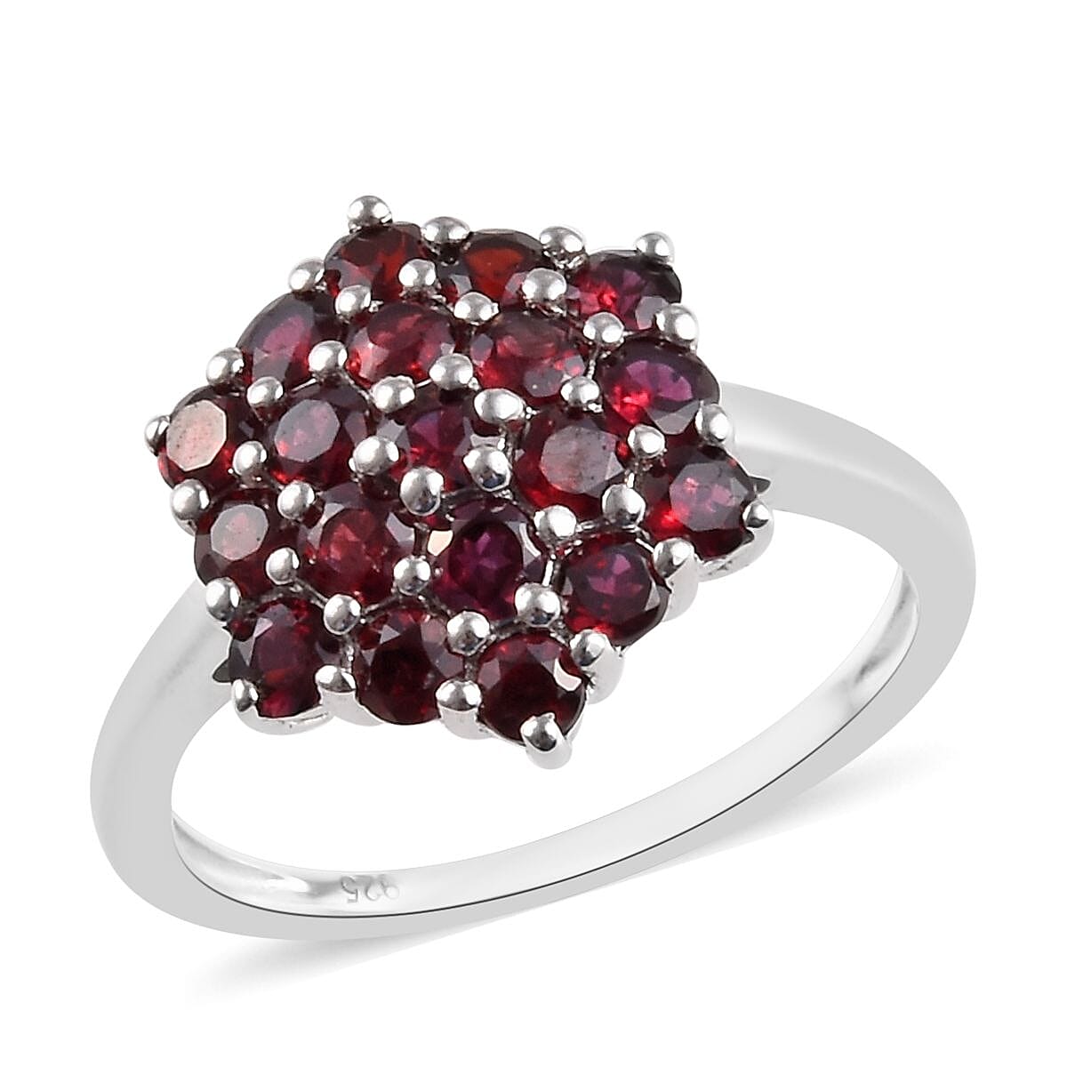 One Time Deal- Arizona Anthill Garnet (Rnd) Cluster Ring in Platinum Overlay Sterling Silver 1.50 Ct.