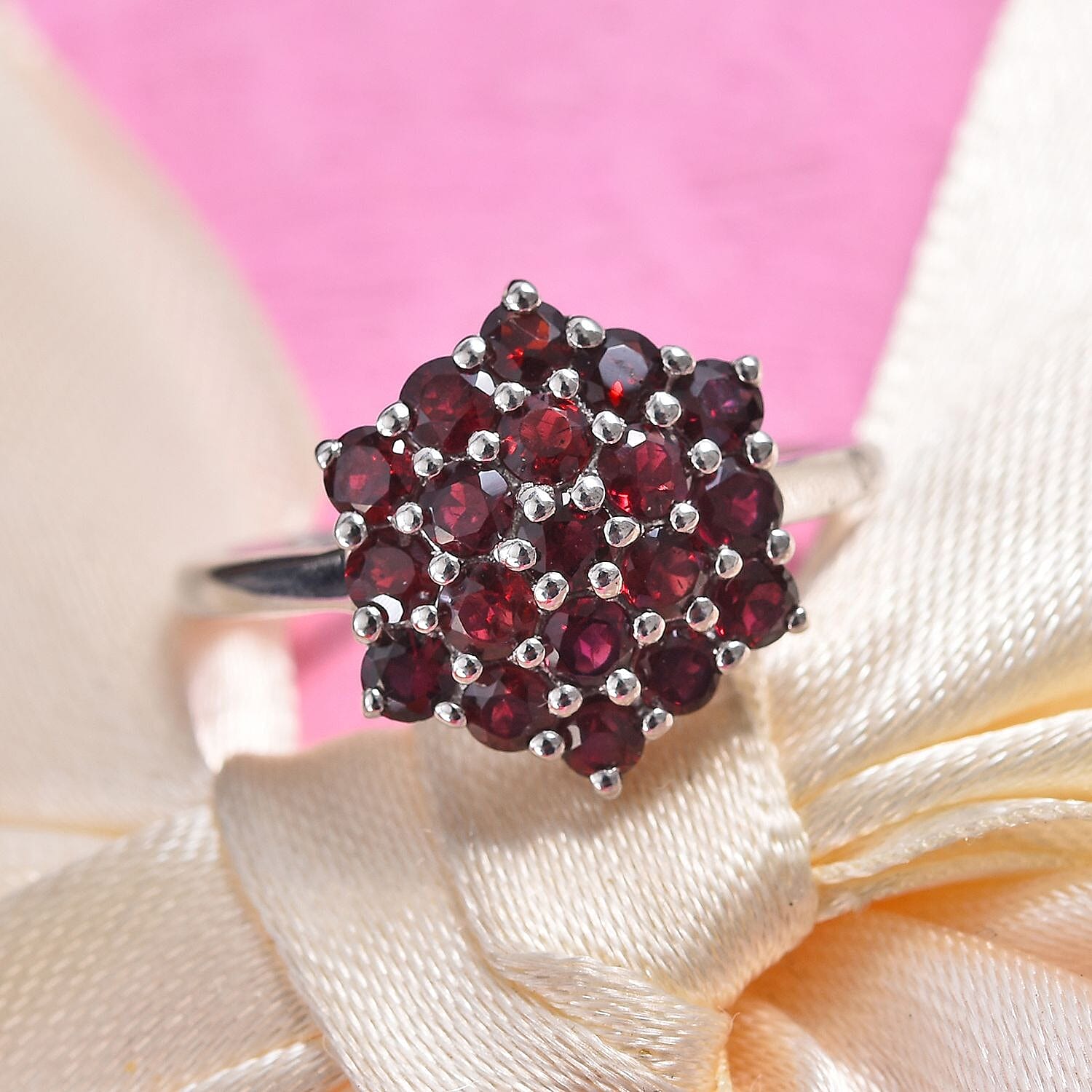 One Time Deal- Arizona Anthill Garnet (Rnd) Cluster Ring in Platinum Overlay Sterling Silver 1.50 Ct.