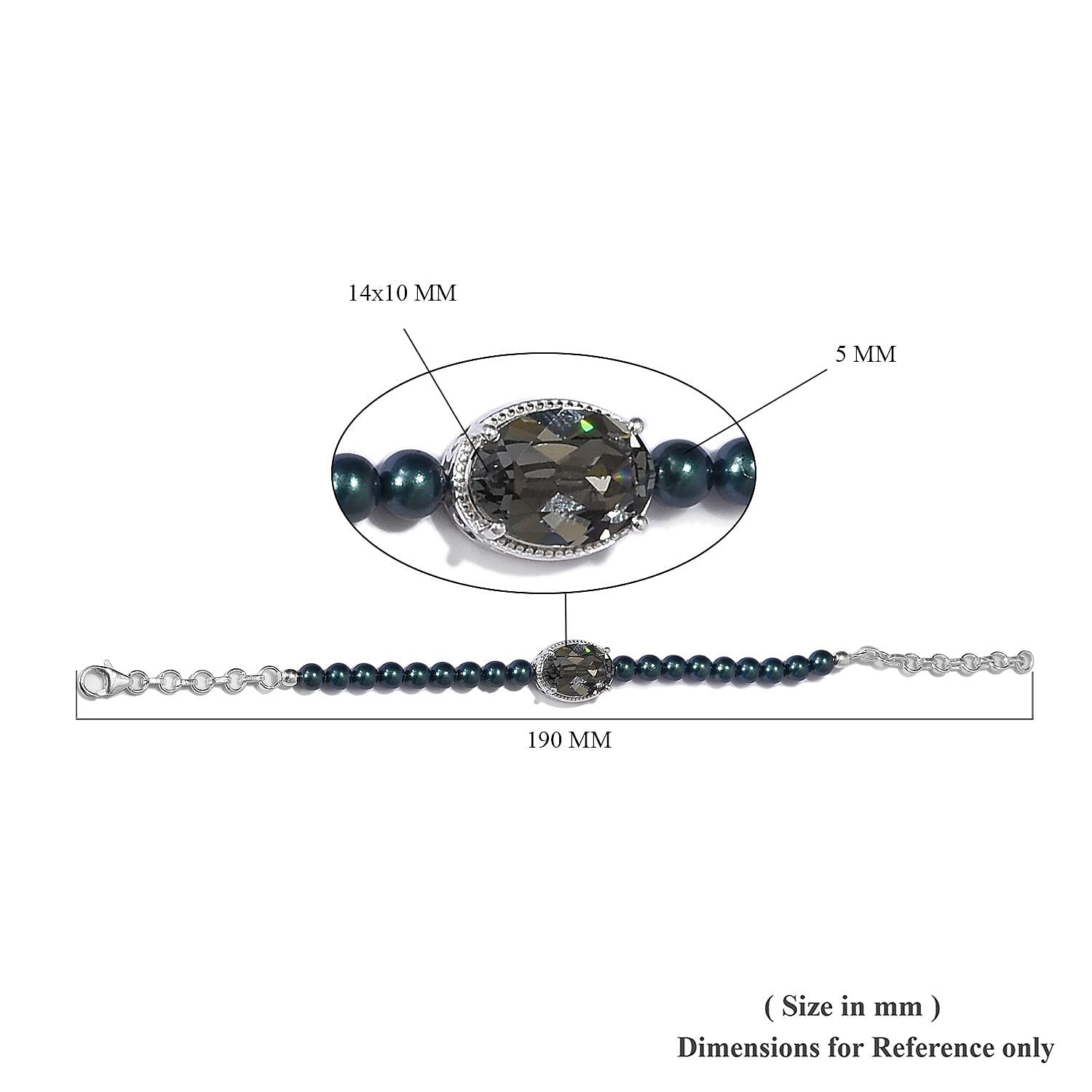 J Francis -  Black Diamond Crystal and Iridescent Tahitian Look Pearl Crystal Bracelet (Size 6-7.5 with Extender) in Sterling Silver