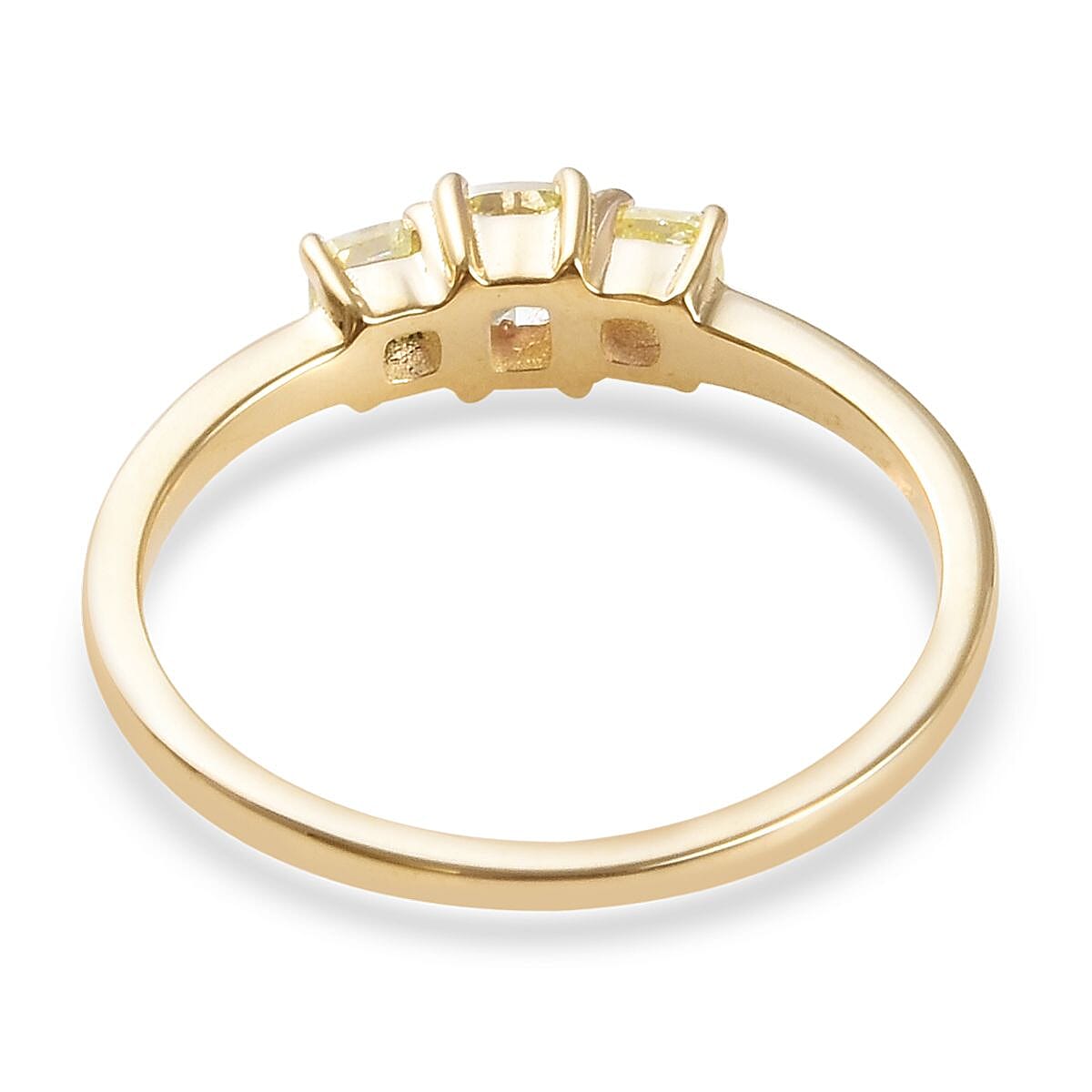 9K Yellow Gold Natural Yellow Diamond (Cush) Three Stone Ring 0.60 Ct.