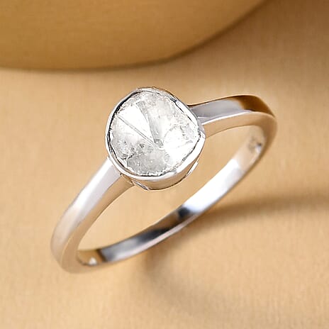 Artisan Crafted Polki Diamond Solitaire Ring in Platinum Overlay Sterling Silver