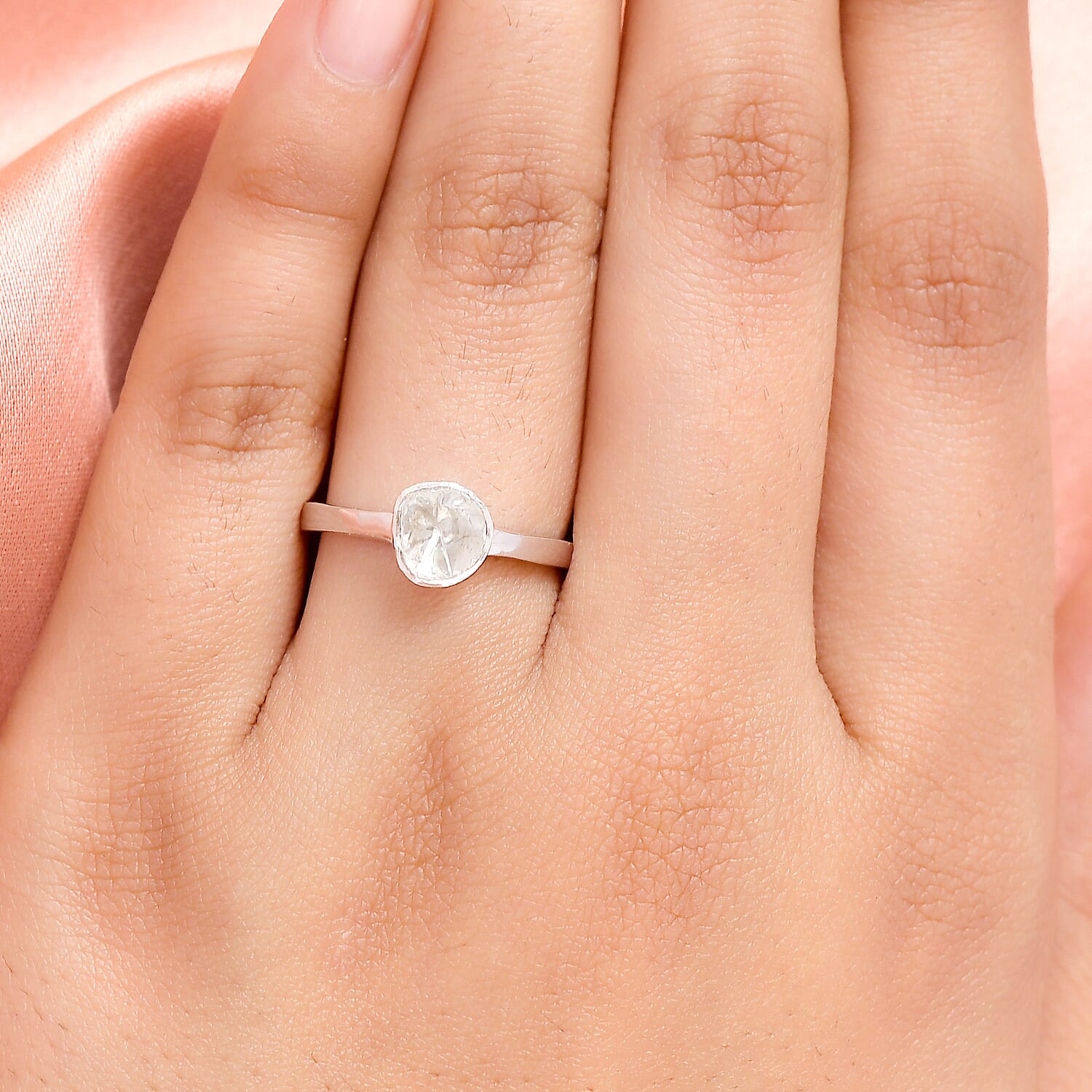 Royal Bali Collection - Polki Diamond Solitaire Ring in Platinum Overlay Sterling Silver