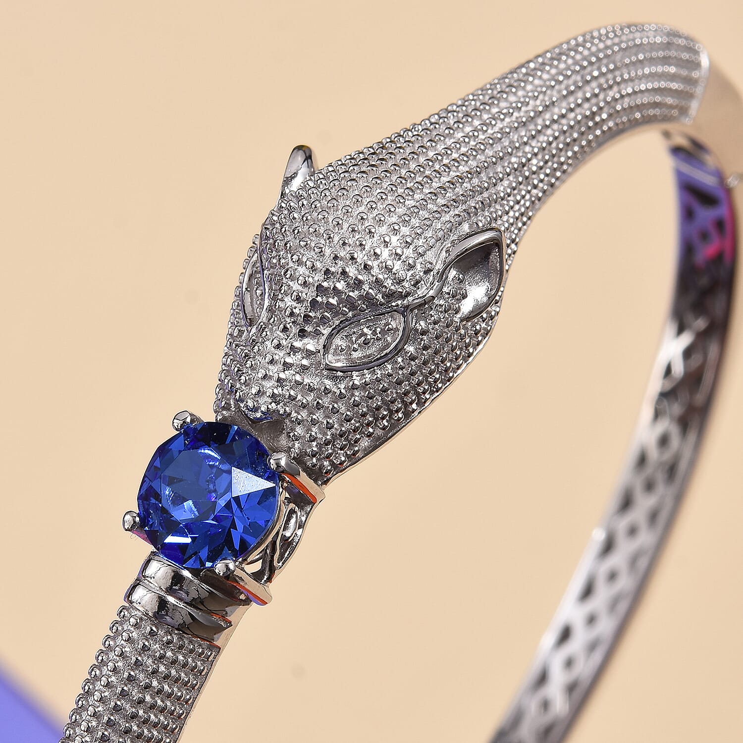 J Francis Sapphire Colour Crystal (Rnd) Bangle (Size 7.5)