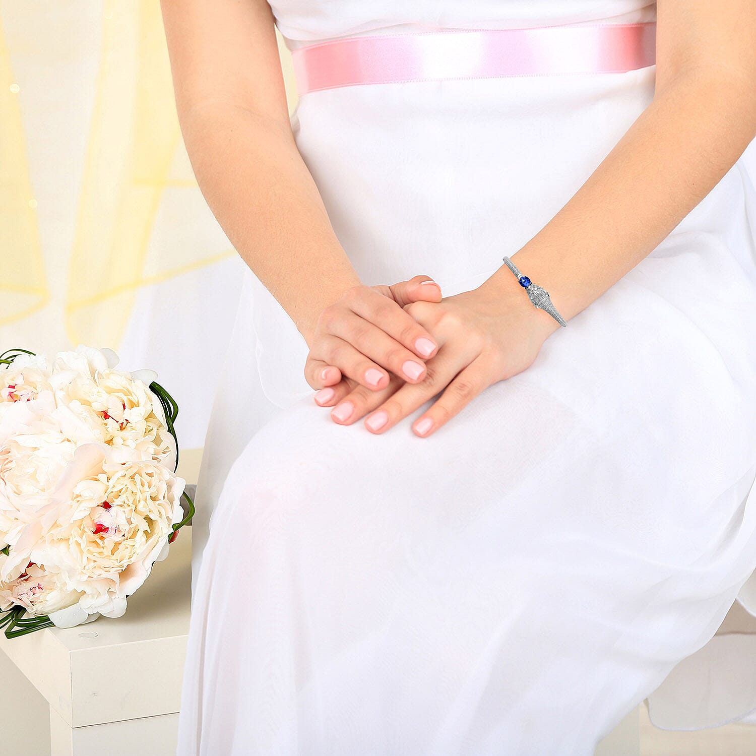 J Francis Sapphire Colour Crystal (Rnd) Bangle (Size 7.5)