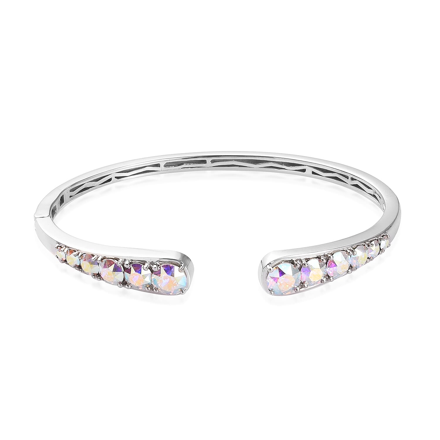 J Francis  AB Crystal Bangle (Size 7.5) in Silver Tone