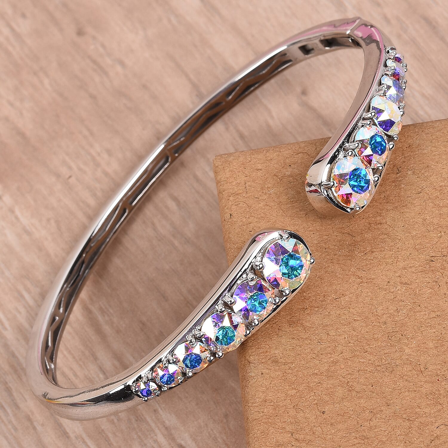 J Francis  AB Crystal Bangle (Size 7.5) in Silver Tone
