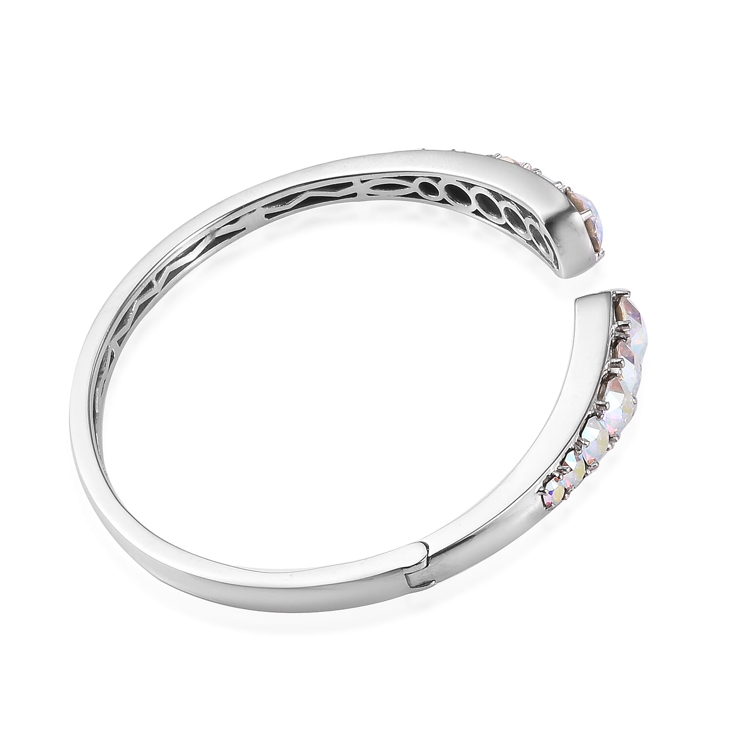 J Francis  AB Crystal Bangle (Size 7.5) in Silver Tone