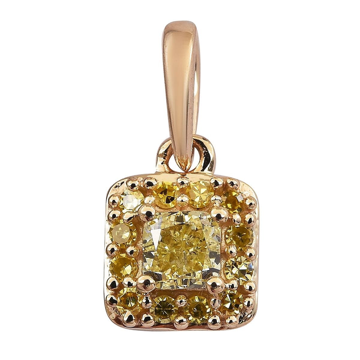 9K Yellow Gold Natural Yellow Diamond (Cush and Rnd) Pendant 0.33 Ct.