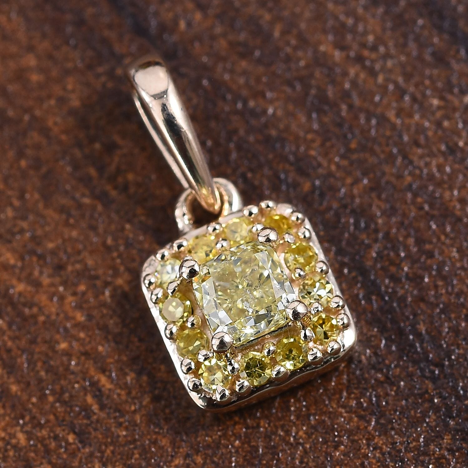 9K Yellow Gold Natural Yellow Diamond (Cush and Rnd) Pendant 0.33 Ct.