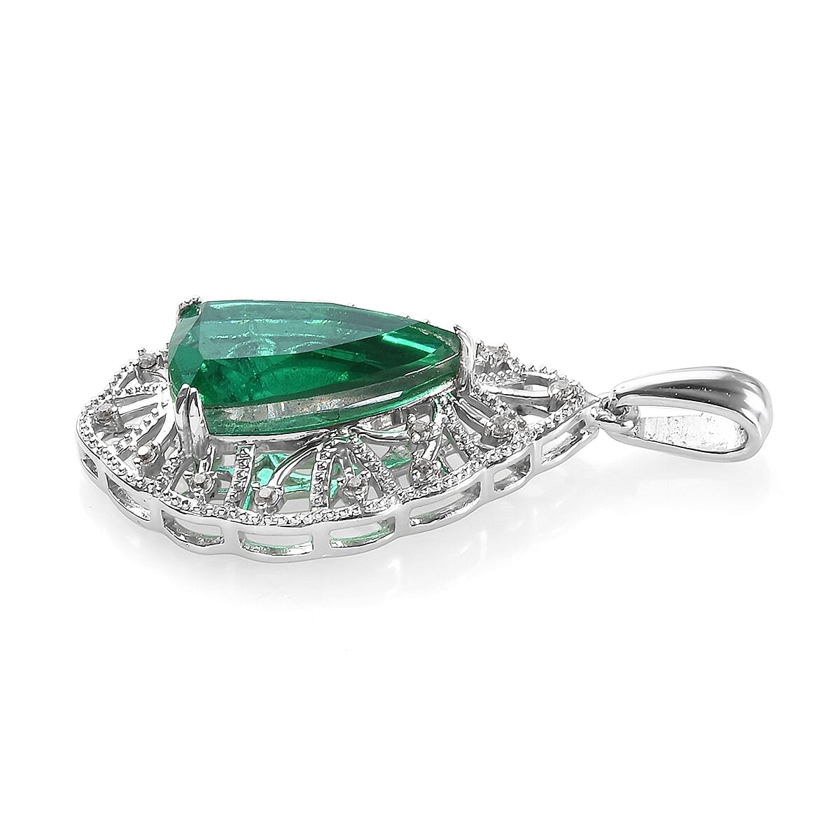 GP - Emeraldine Triplet Quartz, Natural Cambodian Zircon and Blue Sapphire Pendant in Platinum Overlay Sterling Silver 5.93 Ct.