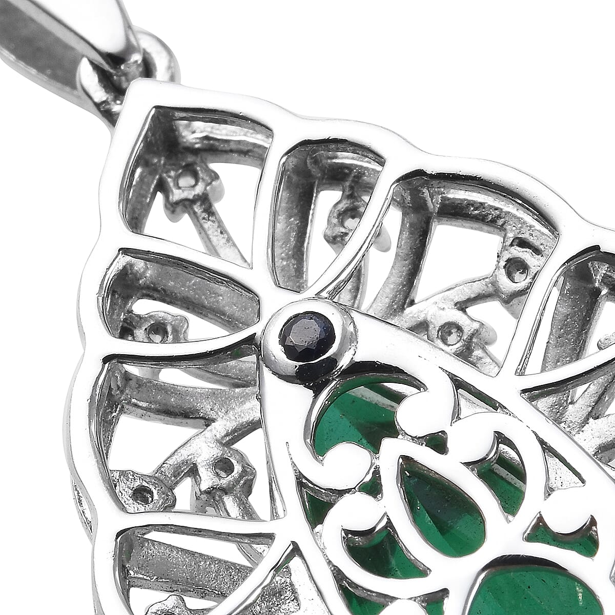 GP - Emeraldine Triplet Quartz, Natural Cambodian Zircon and Blue Sapphire Pendant in Platinum Overlay Sterling Silver 5.93 Ct.