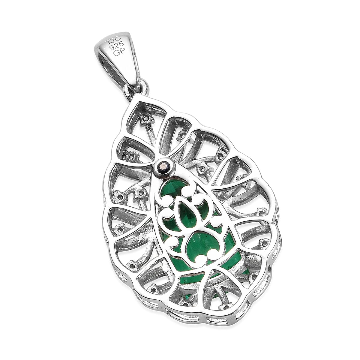 GP - Emeraldine Triplet Quartz, Natural Cambodian Zircon and Blue Sapphire Pendant in Platinum Overlay Sterling Silver 5.93 Ct.