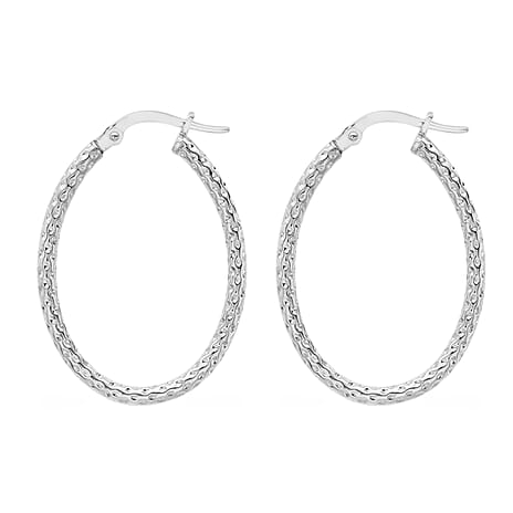 18K White Gold Diamond Cut Hoop Earrings (with Clasp)