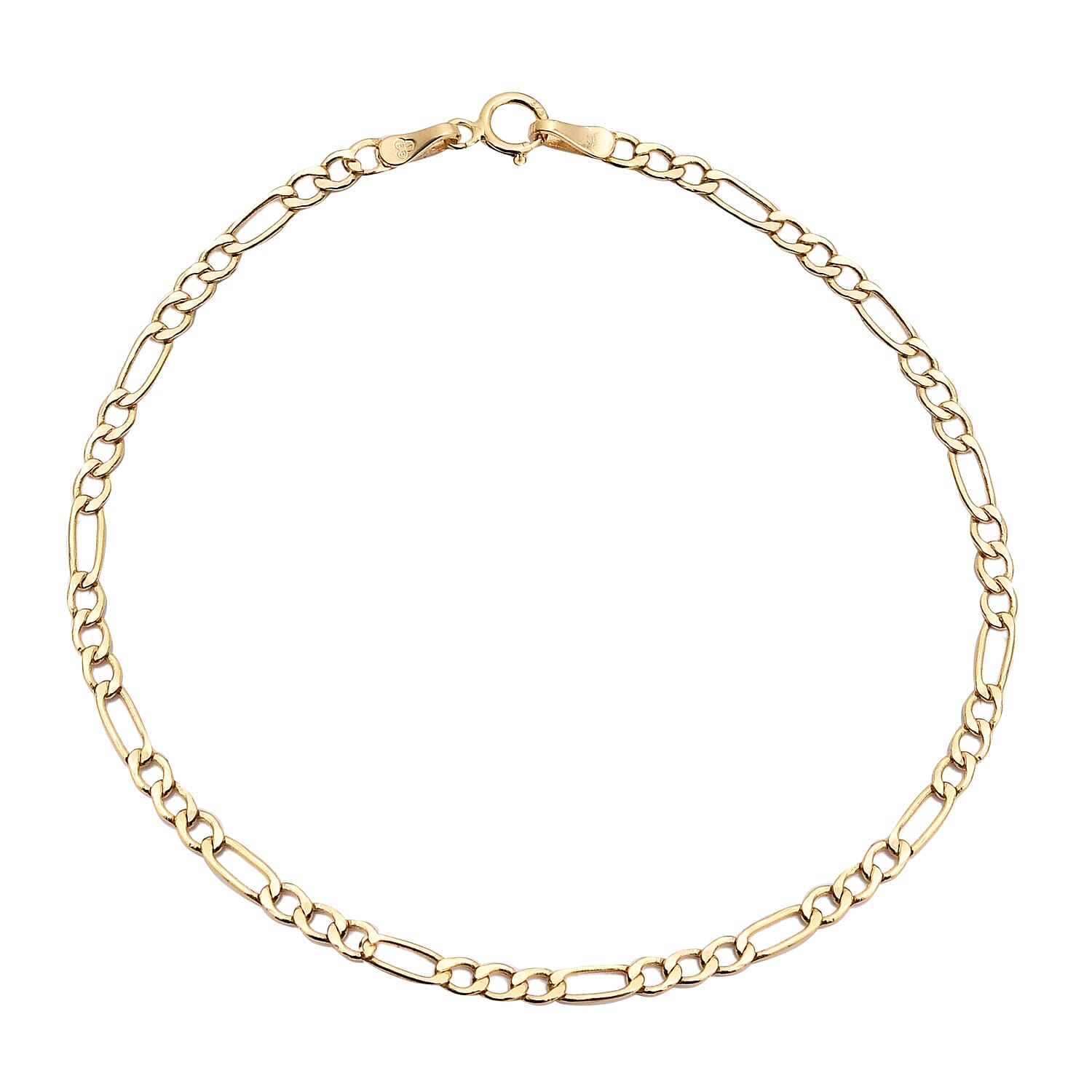 9K Yellow Gold Figaro Bracelet (Size 7.5) with Spring Ring Clasp