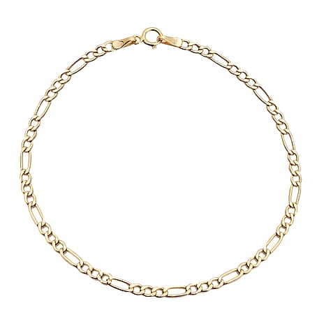 9K Yellow Gold Figaro Bracelet (Size 7.5) with Spring Ring Clasp.