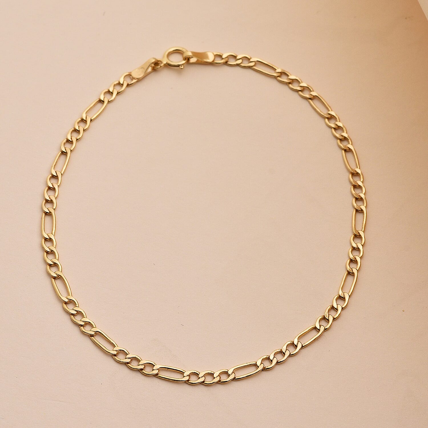 9K Yellow Gold Figaro Bracelet (Size 7.5) with Spring Ring Clasp