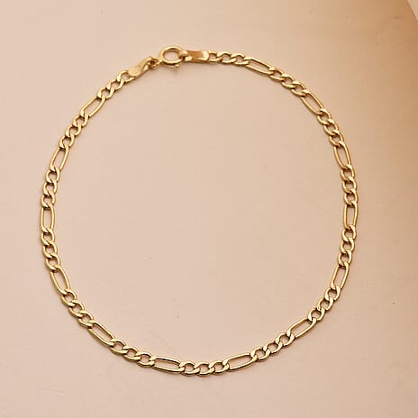 9K Yellow Gold Figaro Bracelet (Size 7.5) with Spring Ring Clasp.