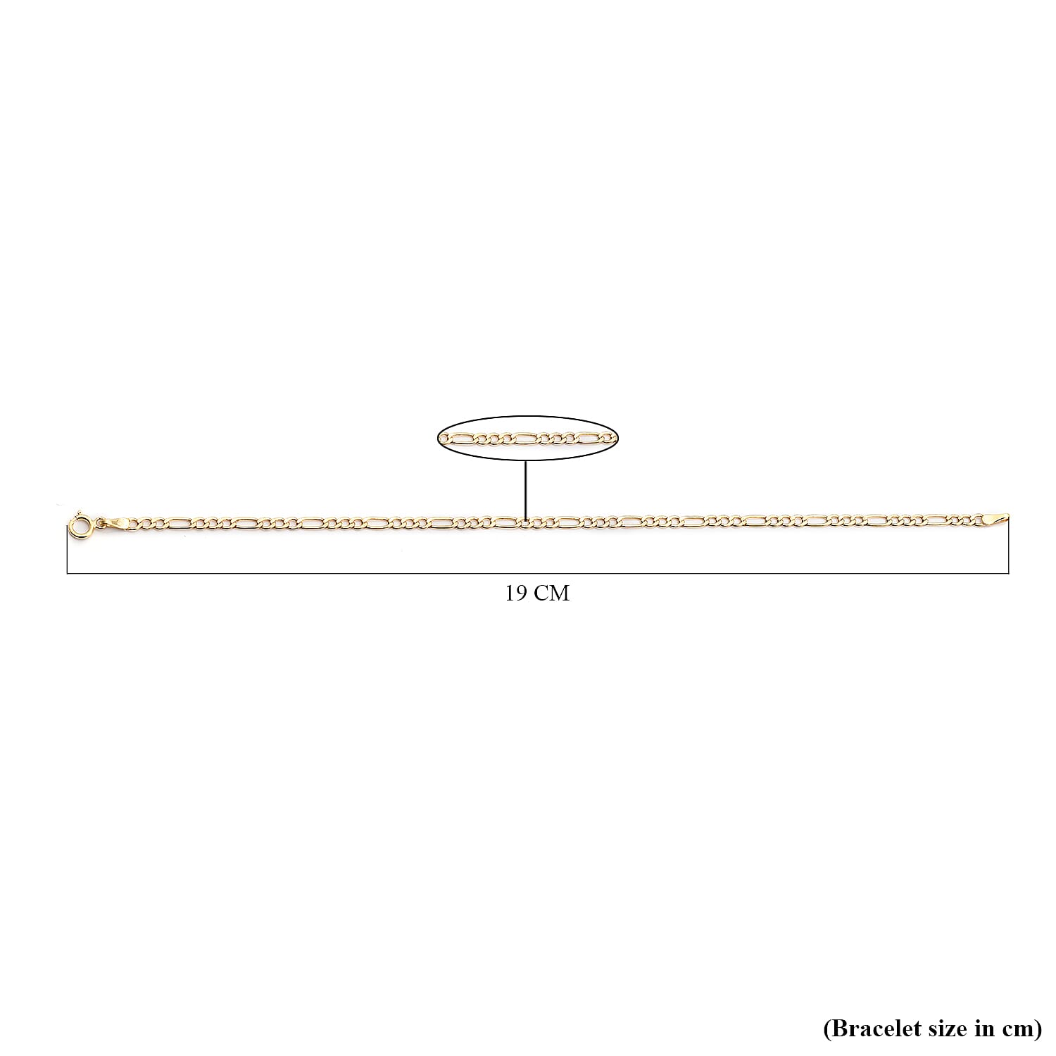 9K Yellow Gold Figaro Bracelet (Size 7.5) with Spring Ring Clasp