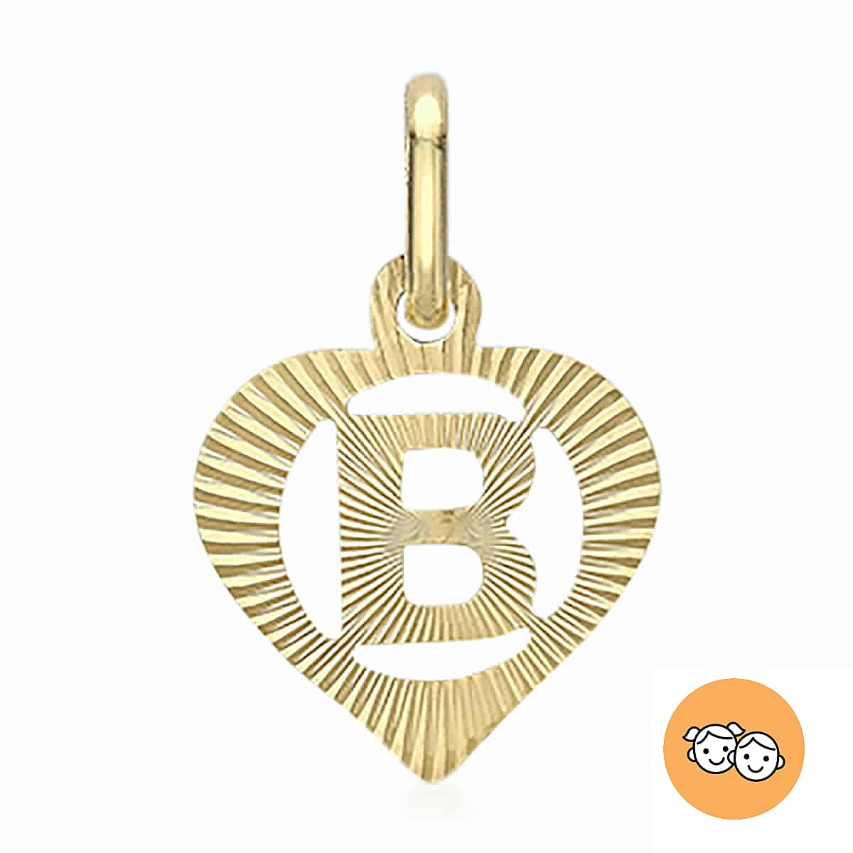 Children Diamond Cut B Initial Heart Pendant in 9K Yellow Gold