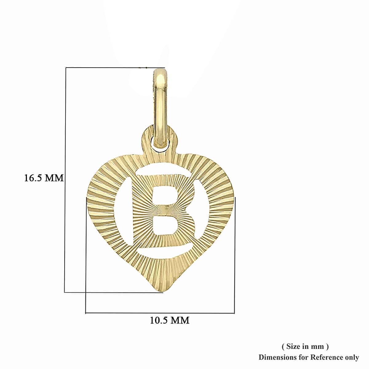 Children Diamond Cut B Initial Heart Pendant in 9K Yellow Gold