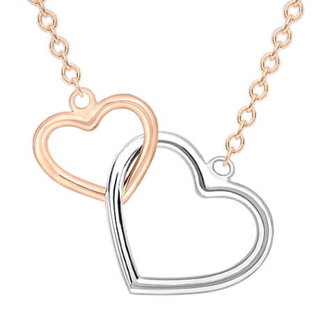9K Rose and White Gold Interlocked Heart Chain (Size 17 with 1 inch Extender), Gold wt 2.10 Gms