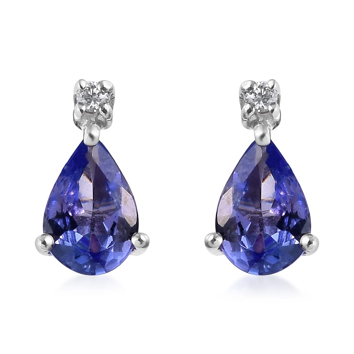 9K White Gold AA Tanzanite (Pear 6x4mm), Diamond Earrings (with Push Back) 0.77 Ct.