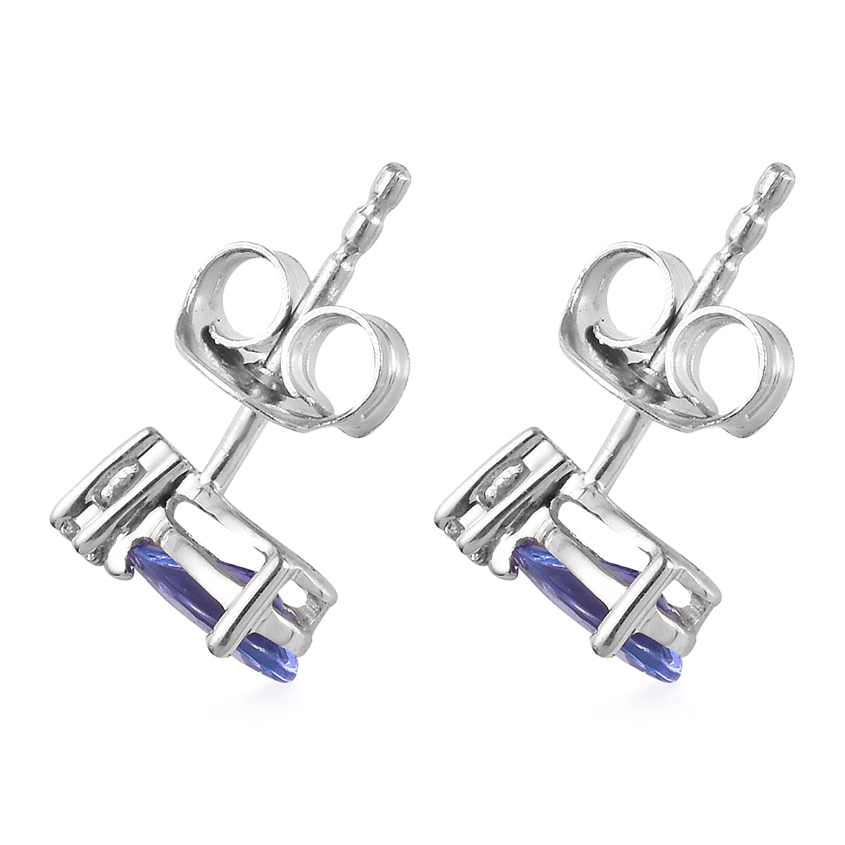 9K White Gold AA Tanzanite (Pear 6x4mm), Diamond Earrings (with Push Back) 0.77 Ct.