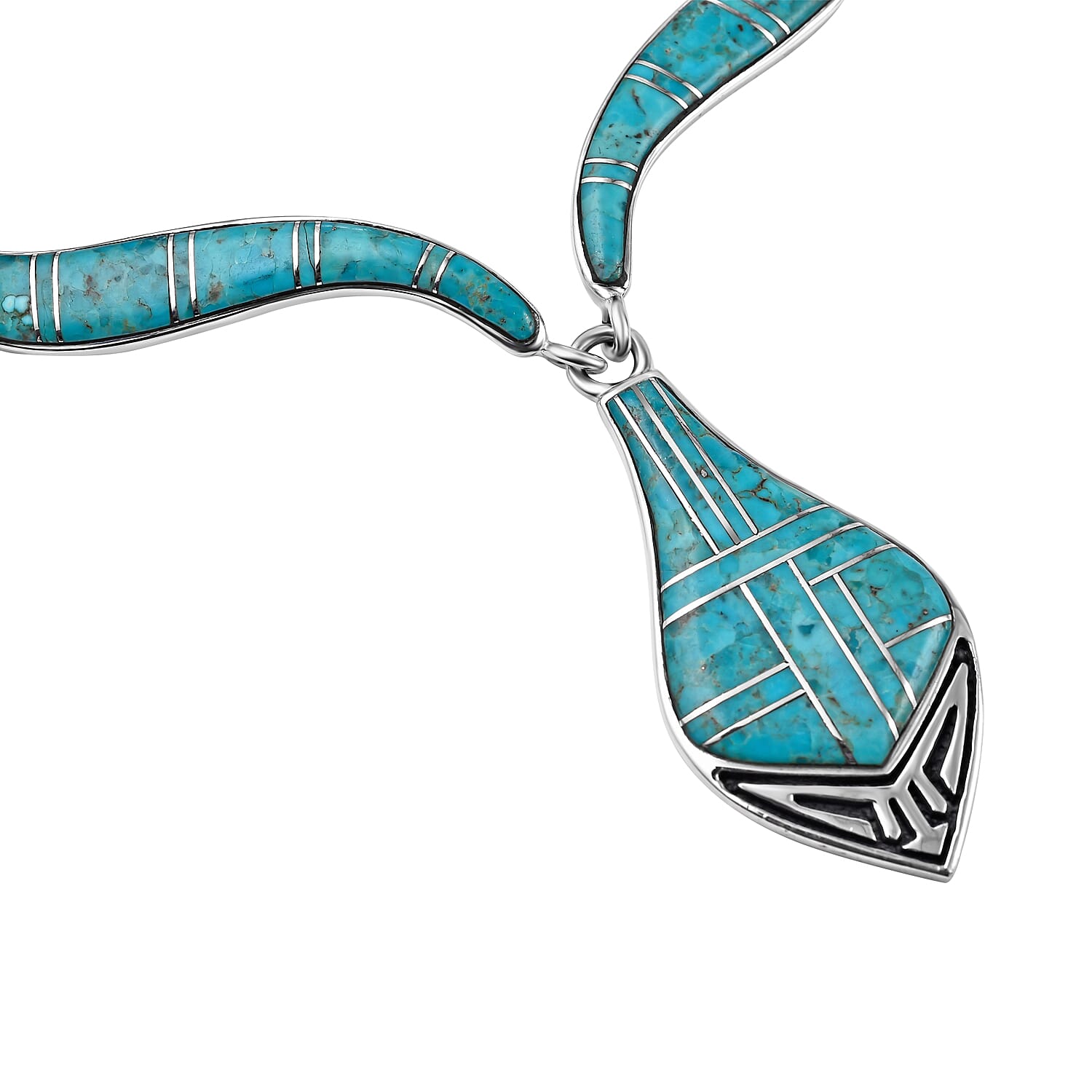 Santa Fe Collection - Artisan Crafted Kingman Turquoise Necklace (18-2 Inch Ext.) and Earrings in Sterling Silver 22.00 Ct, Silver Wt 33.00 Gms