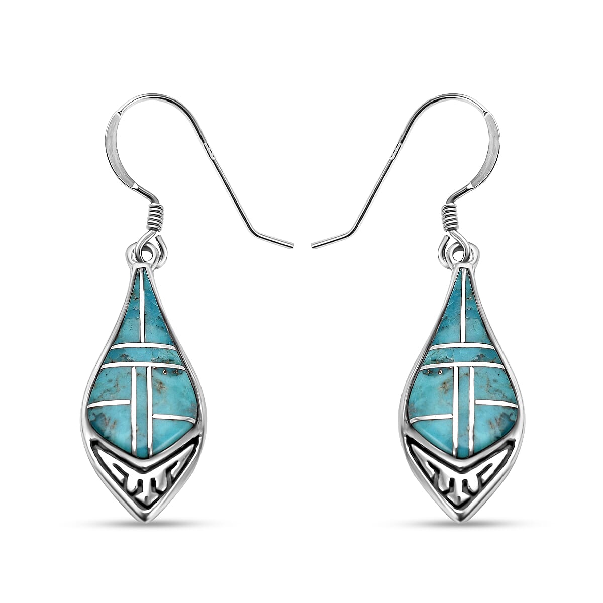 Santa Fe Collection - Artisan Crafted Kingman Turquoise Necklace (18-2 Inch Ext.) and Earrings in Sterling Silver 22.00 Ct, Silver Wt 33.00 Gms