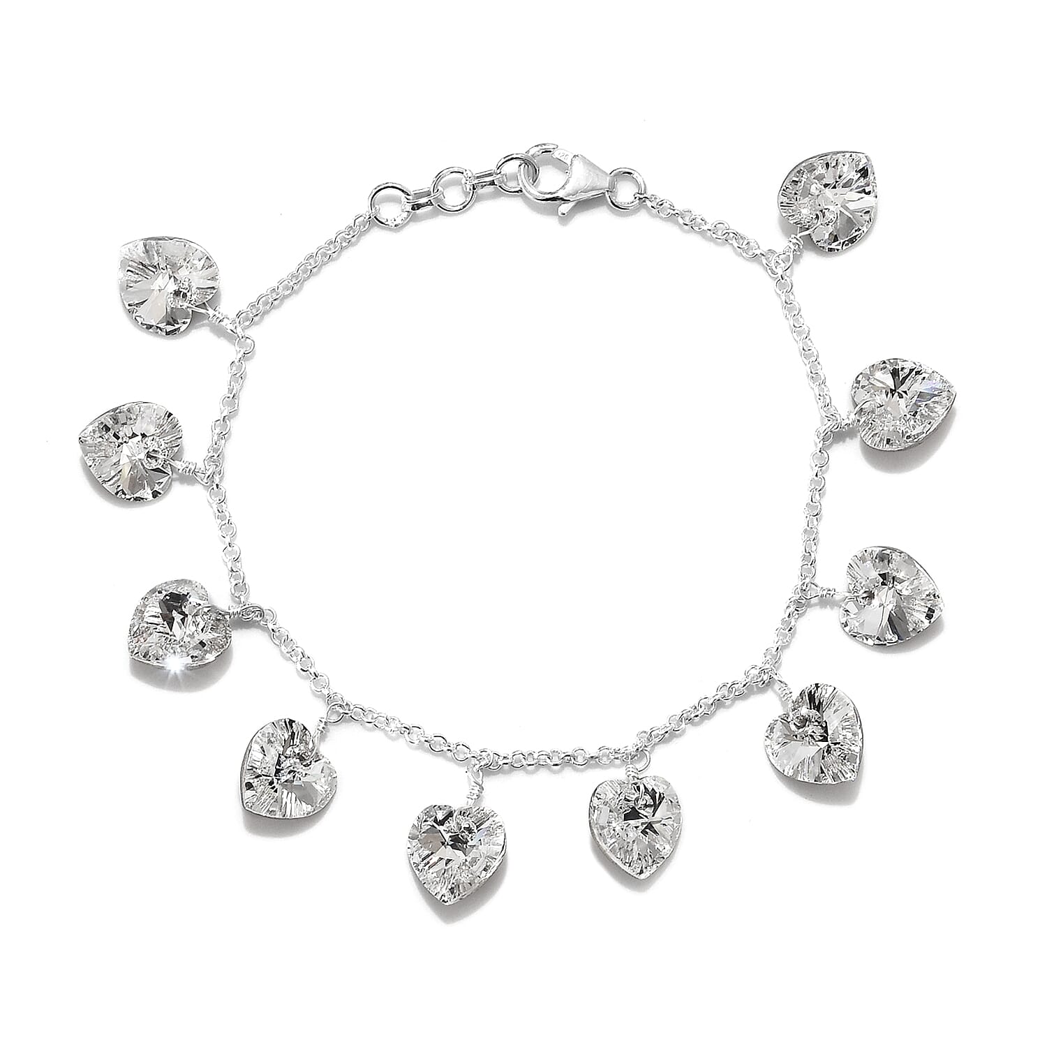 J Francis -  White Crystal (Hrt) Bracelet (Size 7.5 with 0.5 inch Extender) in Sterling Silver