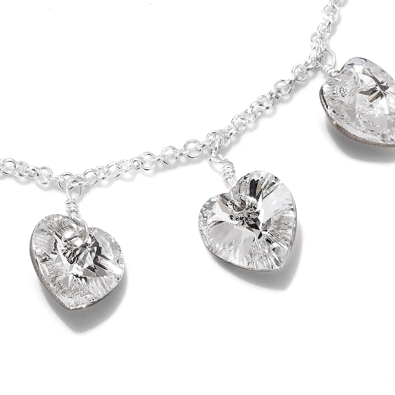 J Francis -  White Crystal (Hrt) Bracelet (Size 7.5 with 0.5 inch Extender) in Sterling Silver