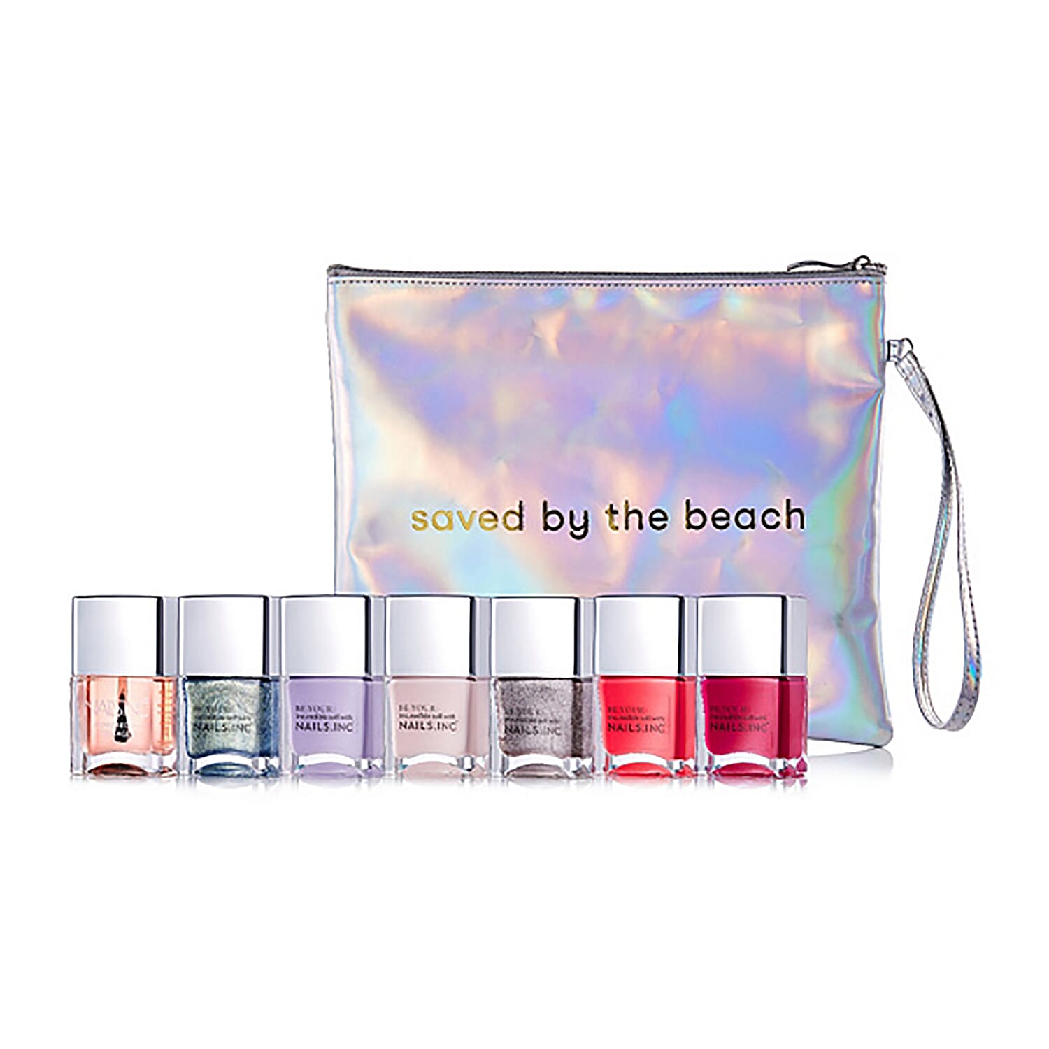 Nails Inc- Saved by the Beach (Incl. Poolside Paradise, Sundaze, Sunning at Sunset, Got the Rose Factor, Golden Hour Goddess, Afternoon Napping & Caviar Top Coat - 14ml)