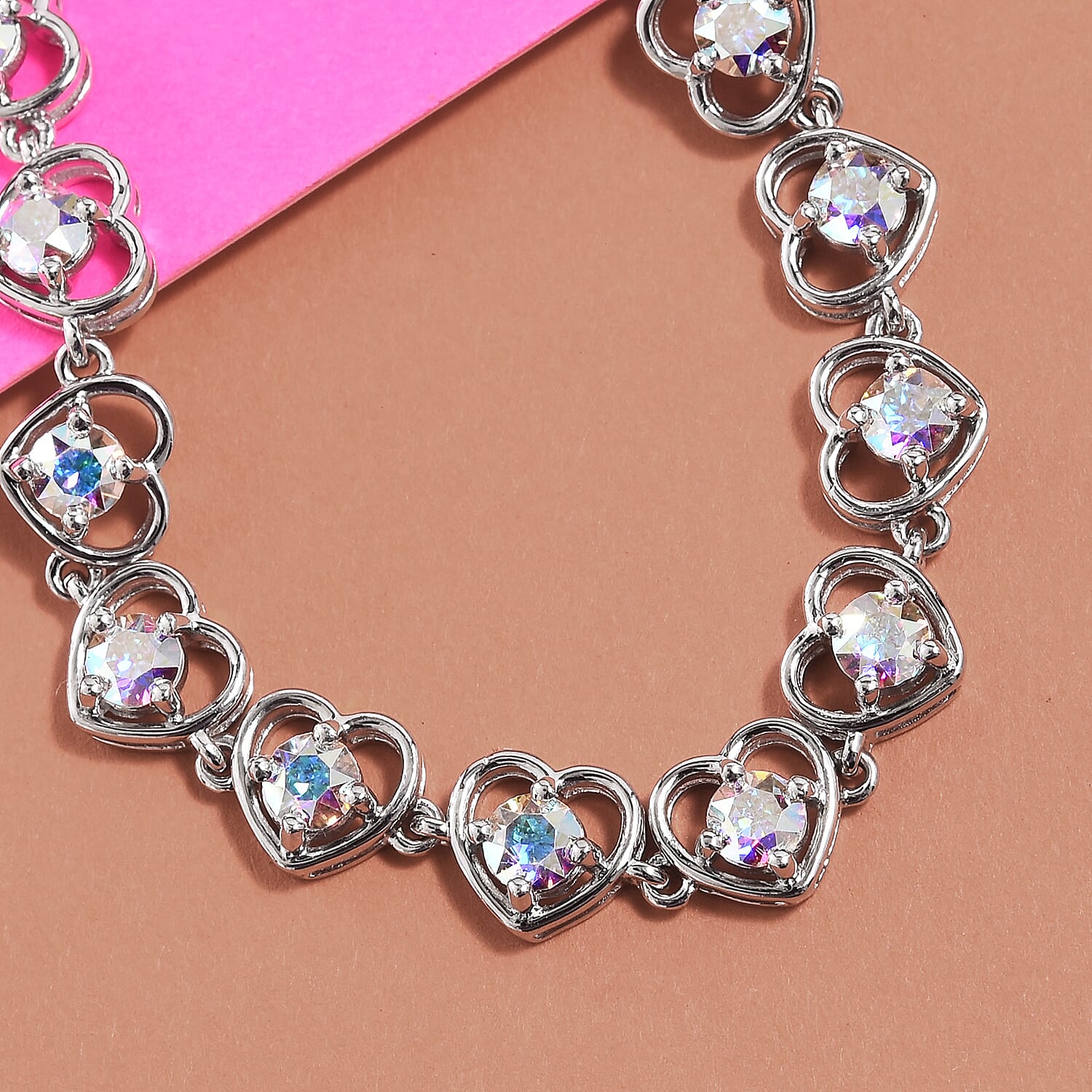 J Francis -  AB Crystal (Rnd) Heart Bracelet (Size 6.5 with 1 inch Extender) in Platinum Plated
