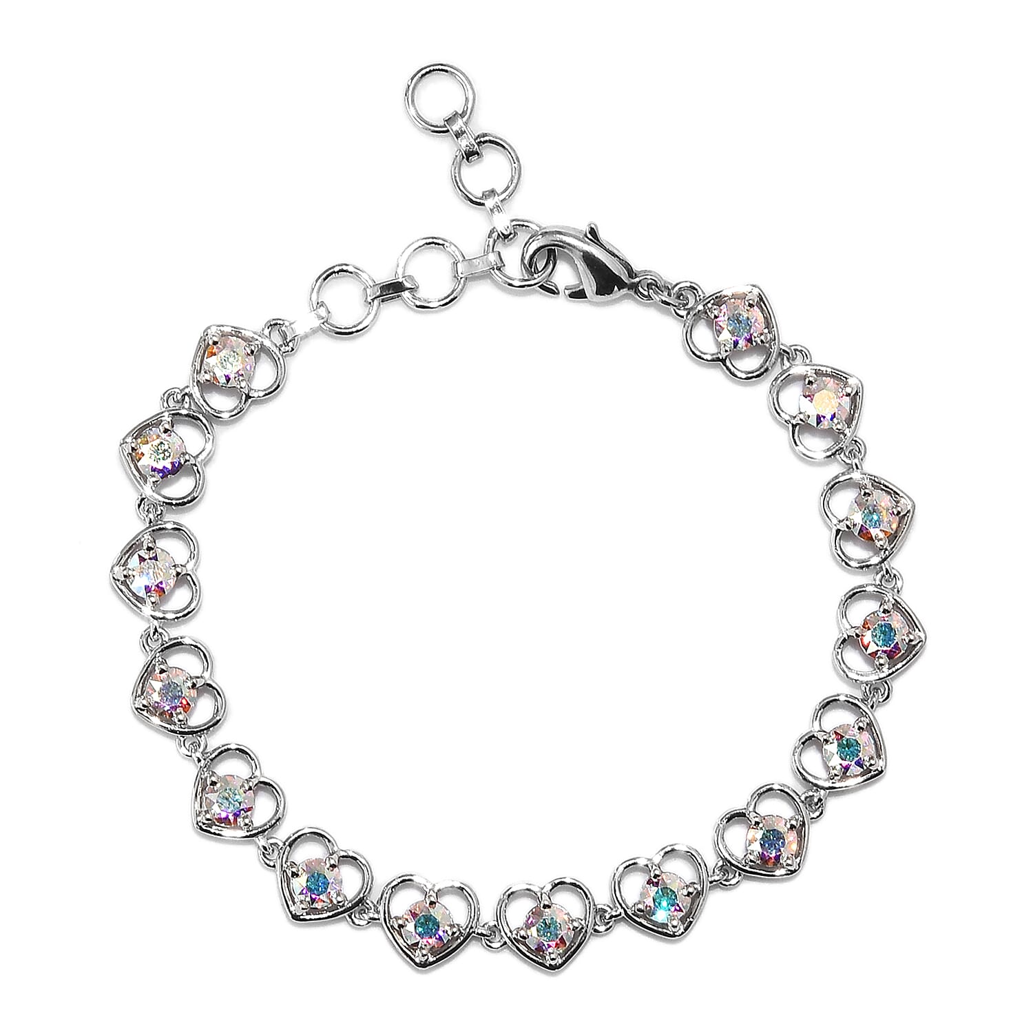 J Francis -  AB Crystal (Rnd) Heart Bracelet (Size 6.5 with 1 inch Extender) in Platinum Plated
